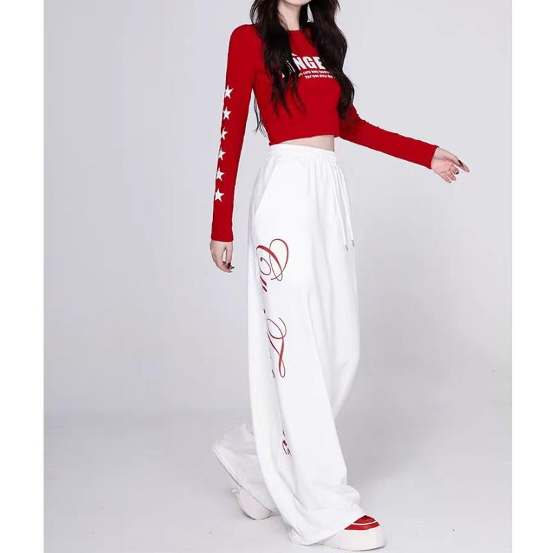 Korean Style Women's Hip Hop Printed Drawstring Dance Pants