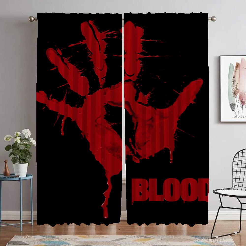 Bloody Window Curtain for Room 2 Panel Partition Curtains for Bedroom Halloween Decoration Shades Home Interior Curtains Living