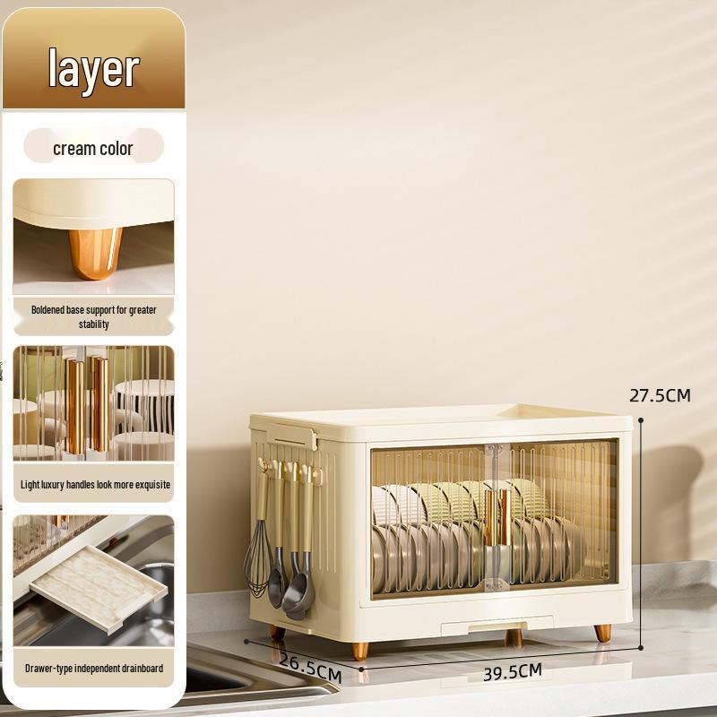 Foldable Multi-Layer Plastic Storage Cabinet with Lid - Organize Bowls, Plates, Baby Bottles, and Cups Dust-Free