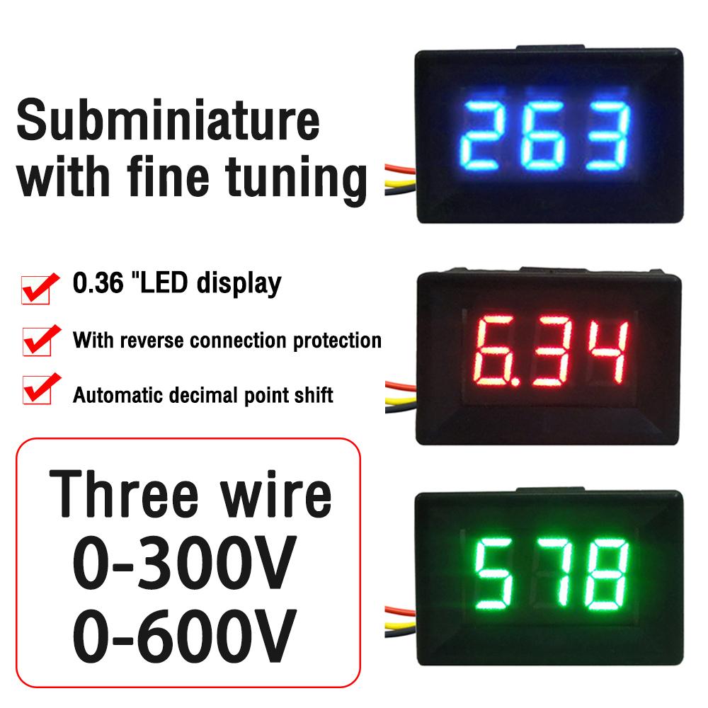 0.36'' DC 0-300V 0-600V 3 Wires Digital Voltmeter Calibrate Reading 0.36 Inch Red Green Blue LED Display Voltage Meter