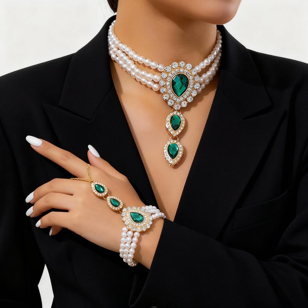 Imitation Pearl Beads Crystal Choker Necklace for Women Collar Wedding Jewelry Accessories
