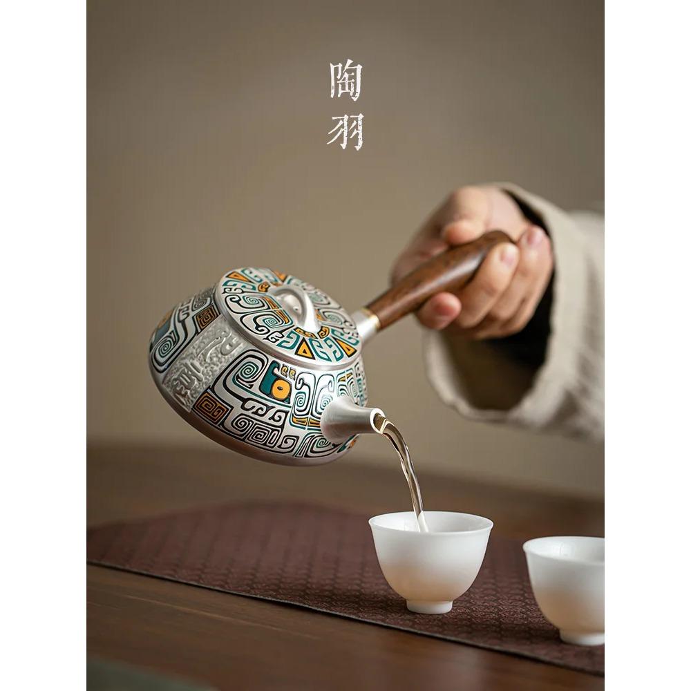Service à thé en argent argent sterling théière latérale japonaise tasse d'équité service à thé argent soins de santé anti-brûlure infuseur à thé