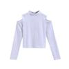 Women's Black Off-Shoulder Long Sleeve Crop Tops - Autumn/Winter High Collar Cotton Fashion T-Shirts