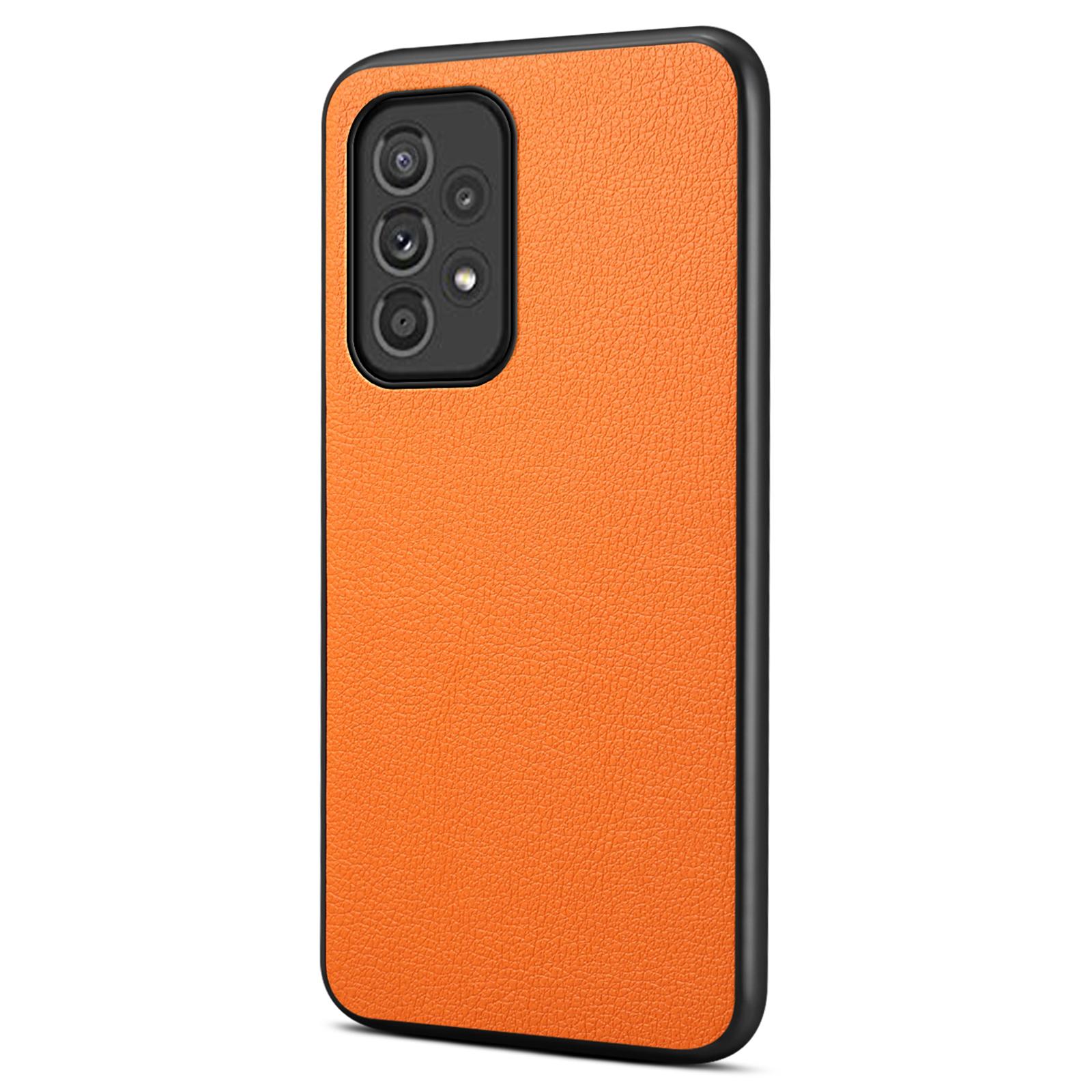 

For Samsung Galaxy A33 5G Phone Cover Calf Texture PU+TPU+PC Drop-proof Case Orange