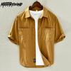 Summer Tops for Men Youth Popular Streetwear Loose Shirt Lapel Collar Soft Pure Cotton Double Pockets Shirts Japanese Style Cargo Shirts Men