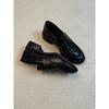 Loafers retro British style round head rivet pleated one pedal thick heel black small leather shoes