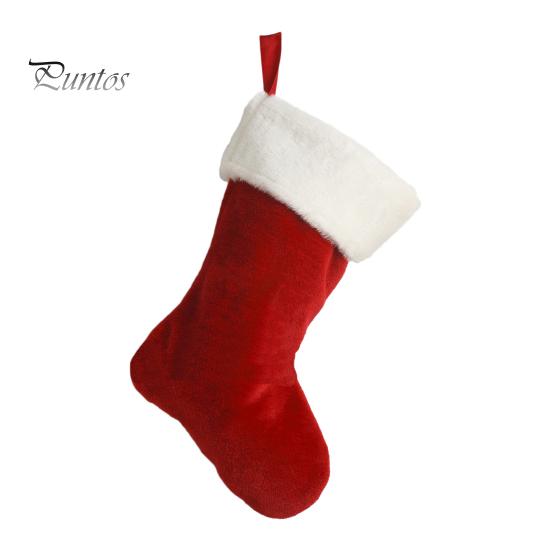 Red White Xmas Party Ornaments 18 Inch Christmas Stocking, Classic Large Fireplace Hanging Plush Stocking Capacity Treat Bags with Soft Cuff for Tree