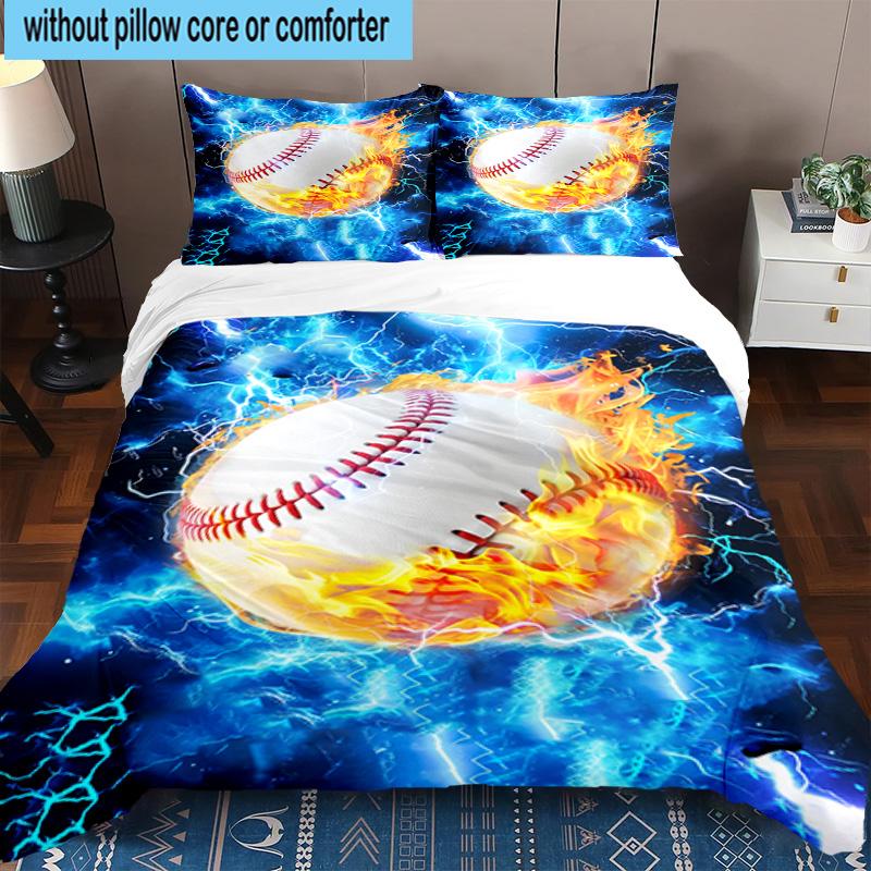 3PCS Flaming Football Artwork 3pcs Bedding,Including 3PCS Duvet Cover And 2pcs Pillowcases Perfect for Christmas,Ideal for Bedroom, Dormitory