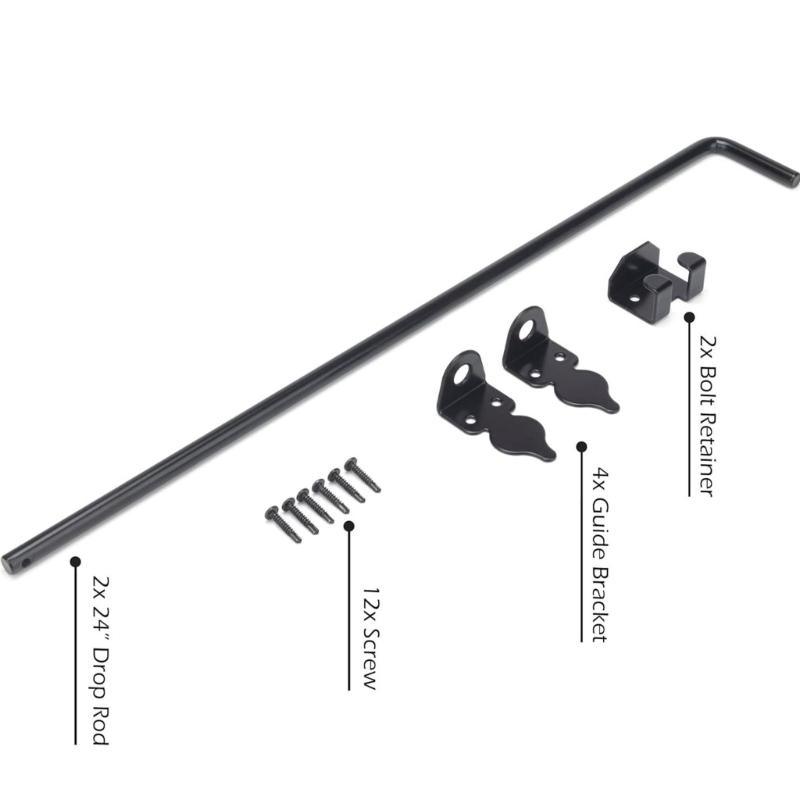 24in Gate Rod Bolt Set in Metal with Mount Plates and Ready Holes for Yard Fence Side Entry Hardware for Property Use