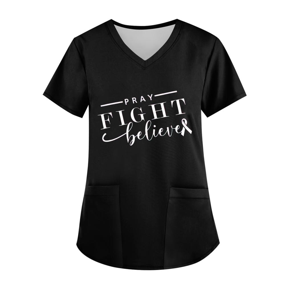 Women's V-Neck Short-Sleeve Pocketed Top With Side Slit