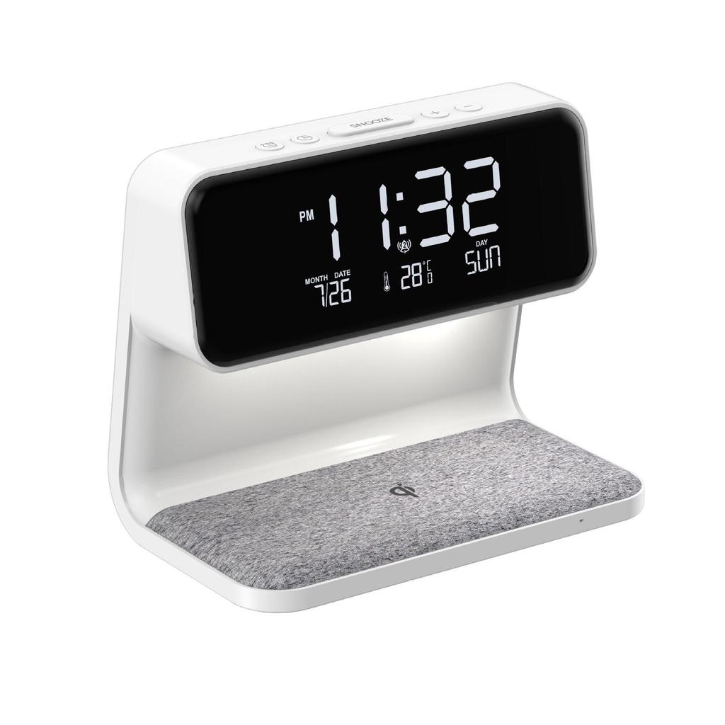 10W Wireless Charging Bedside Lamp with Alarm Clock & Three-Level Dimming Night Light