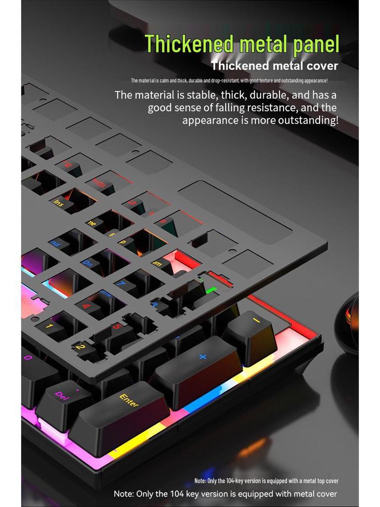 104-Key Blue/Red Switch Mechanical Keyboard with Mixed Lighting for Gaming and Office Use