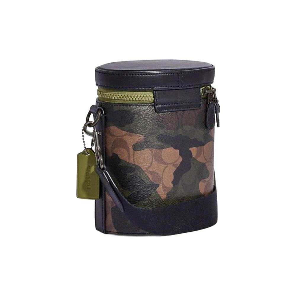 New COACH Barrel Coated Canvas With Smooth Calfskin Bucket Bags Shoulder Bag Crossbody Bag Mini Men's Olive Green CC024-QBUOX