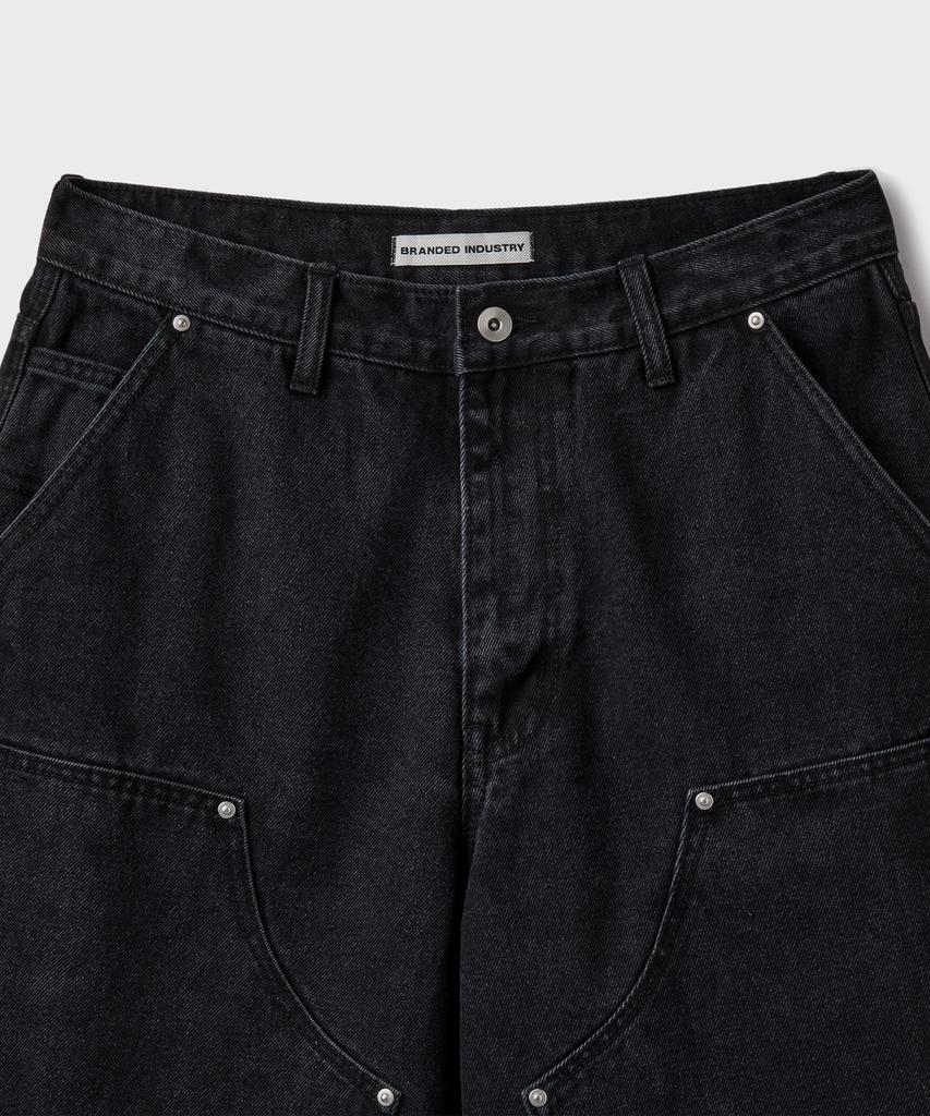 Beulaendideu Double Knee Carpenter Denim Shorts [Washed Black]