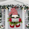 Christmas Gnome Wreath with Striped Hat - Door Hanging Holiday Decoration for Home