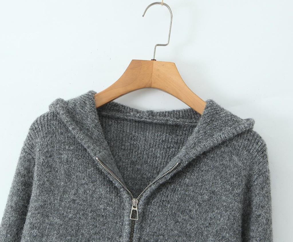 European-American Autumn Retro French Hooded Cardigan & Half Skirt Set