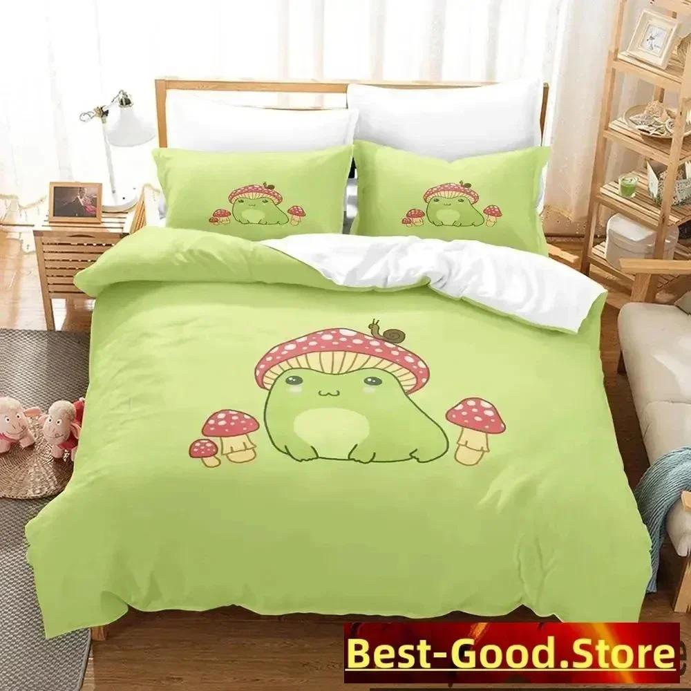 

Comforter Top Cartoon Cottagecore Frog Mushroom 3D Bedding Set Comforter King Queen Size Boys Adult Comforter (quilt)-EU Single(135*200cm)3pcs