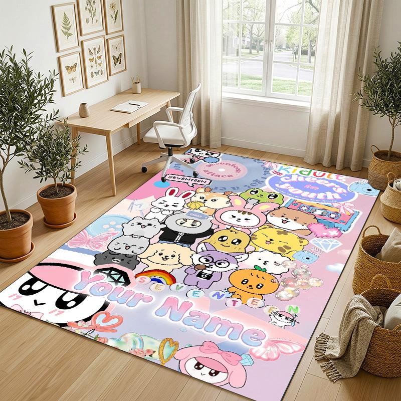 Personalized Crystal Velvet Carpet,SEVENTEEN Custom Printed Name, Plush Area Rug For Home Indoor Decor