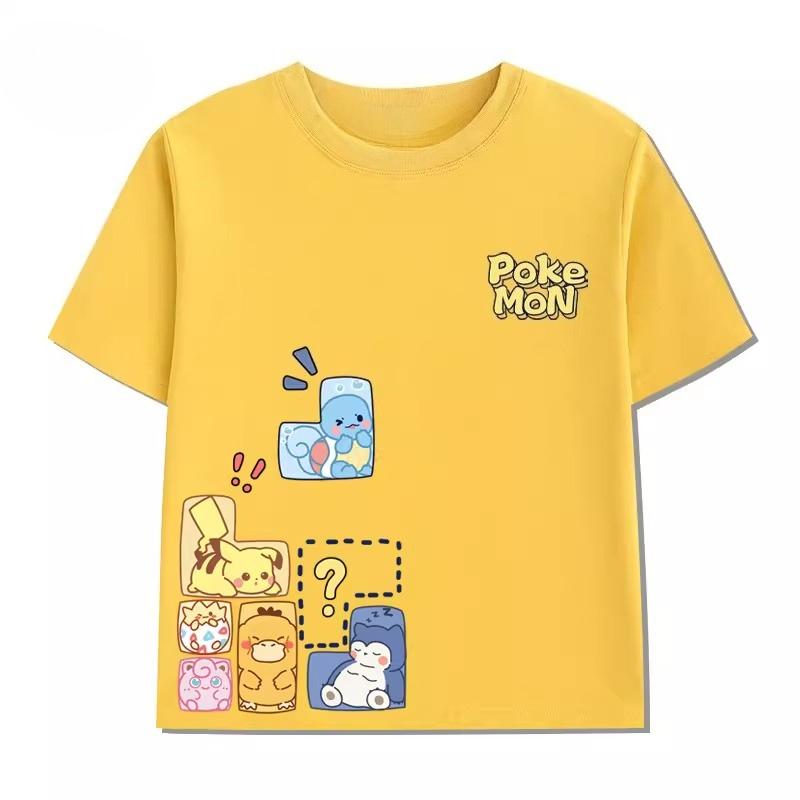 Potdemiel Estate Nuova T-shirt in Puro Cotone con Stampa Pikachu per Bambini, Ragazzi e Ragazze, T-shirt per Bambini Comoda e Traspirante