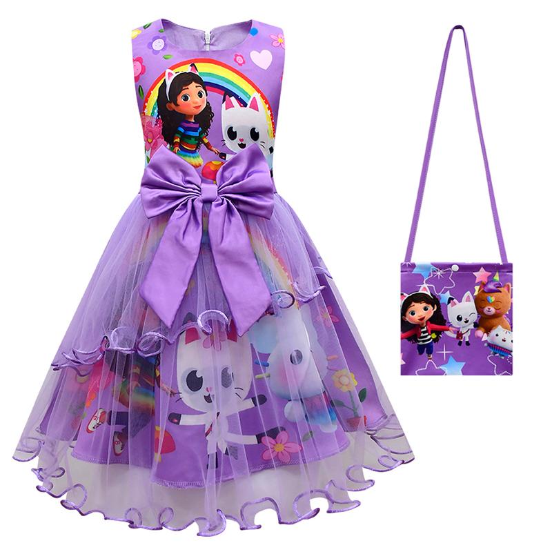 Casa de Muñecas de Gabby Niños Verano Gatos de Gabby Vestido Bebé Niñas Lindo Encaje Vestido Princesa Niñas Pequeñas Fiestas de Cumpleaños Vestidos Tocado 140 purple