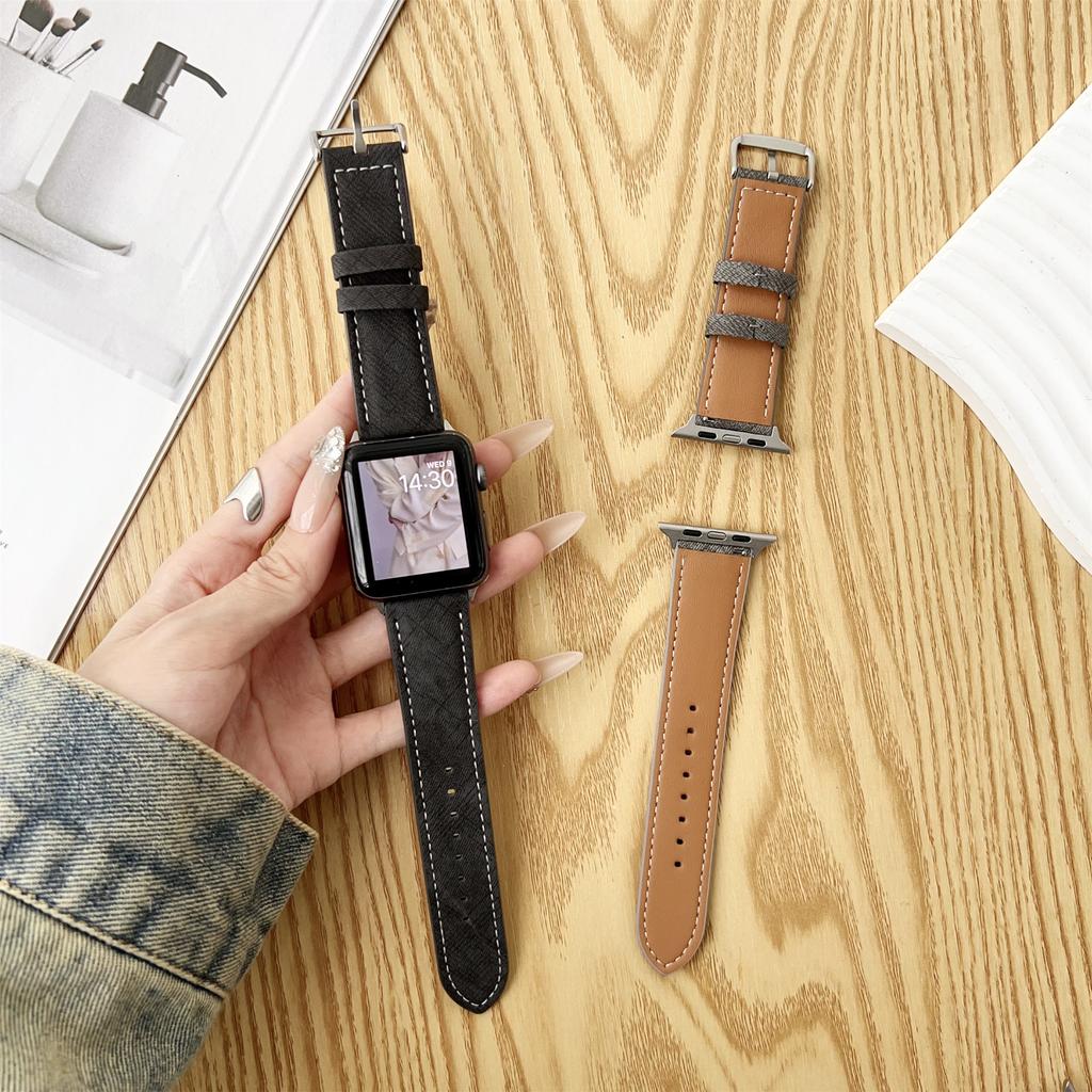 Watch Bands For Apple Watch Series 10 9 8 7 SE 6 5 4 3 2 1 42mm 41mm 40mm 38mm Leather Wrist Strap with Steel Buckle