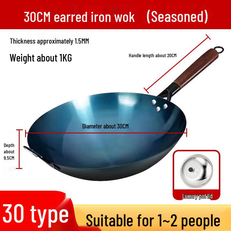 Wok da Cucina in Ferro Blu Retrò Antiaderente Stagionato