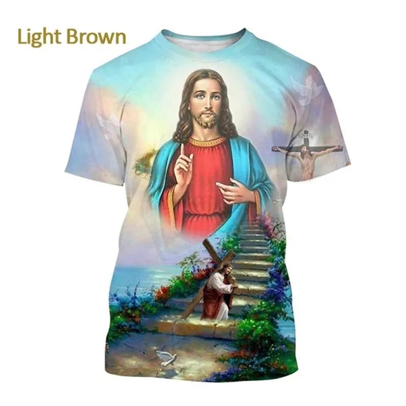 T-shirt Stampa 3D Amore di Gesù per Ogni Cristiano Moda Estiva Modello Gesù Uomo Donna Calda Manica Corta T-shirt Casual Ropa Hombre