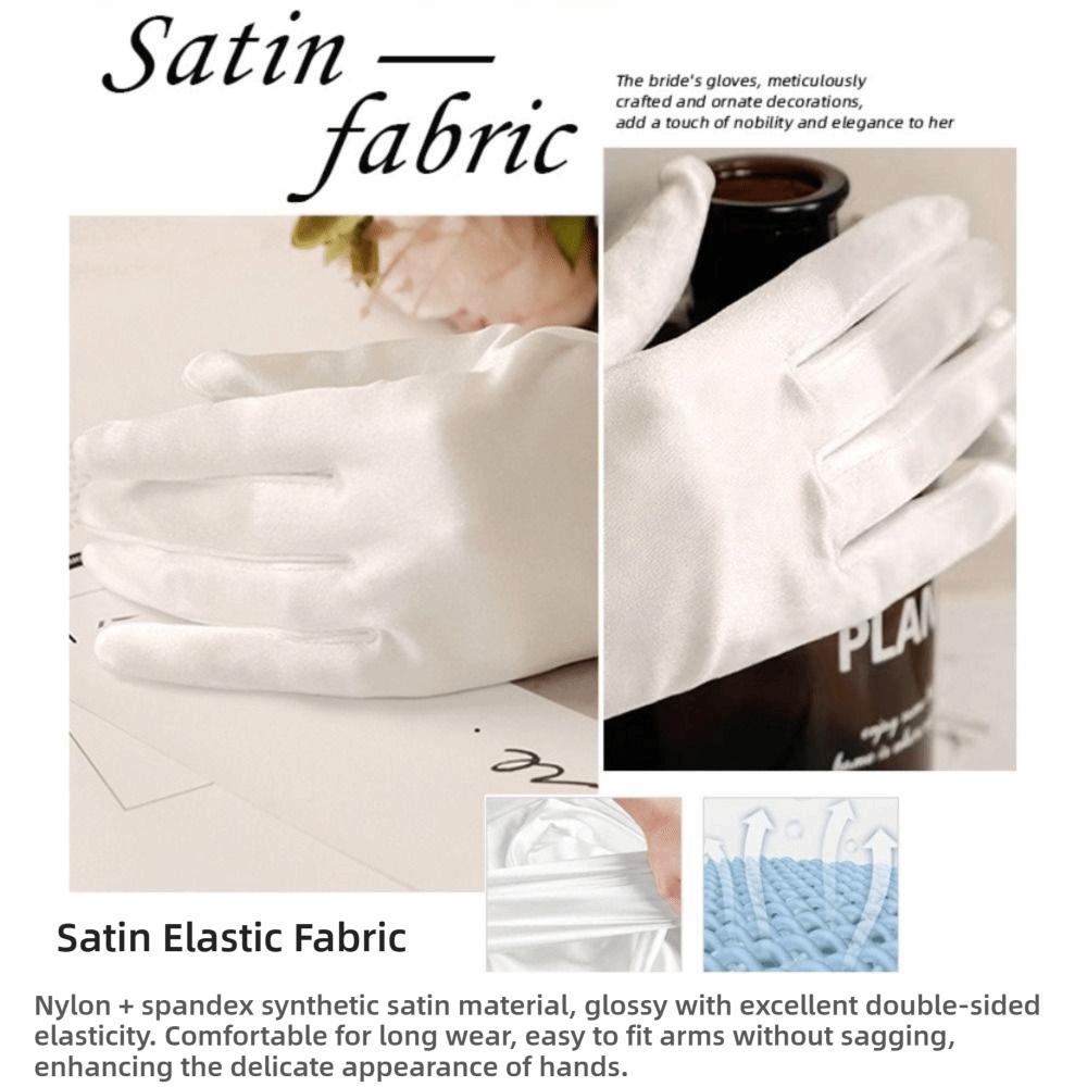 Elegant Five Finger Bridal Gloves Pearl White Black Full Finger Gloves Lolita JK Driving Mittens Women Girls