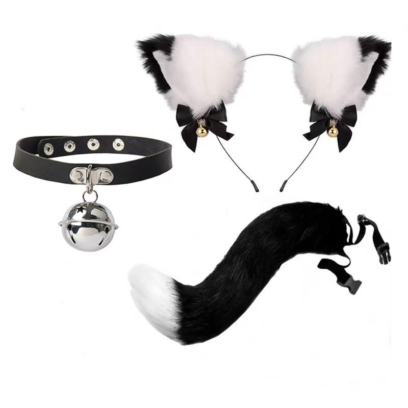 Cat Ear Bell Headband & Choker Set with Tail - Halloween Party Accessories