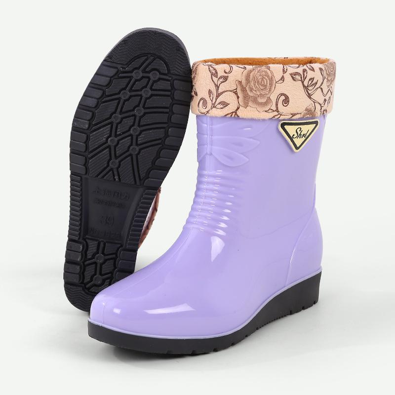 Medium Tube Rain Shoes Women's Water Skiing Shoes Water Glue Shoes Fashion Rain Boots Wear Winter Warm Women's Water Boots Overshoes