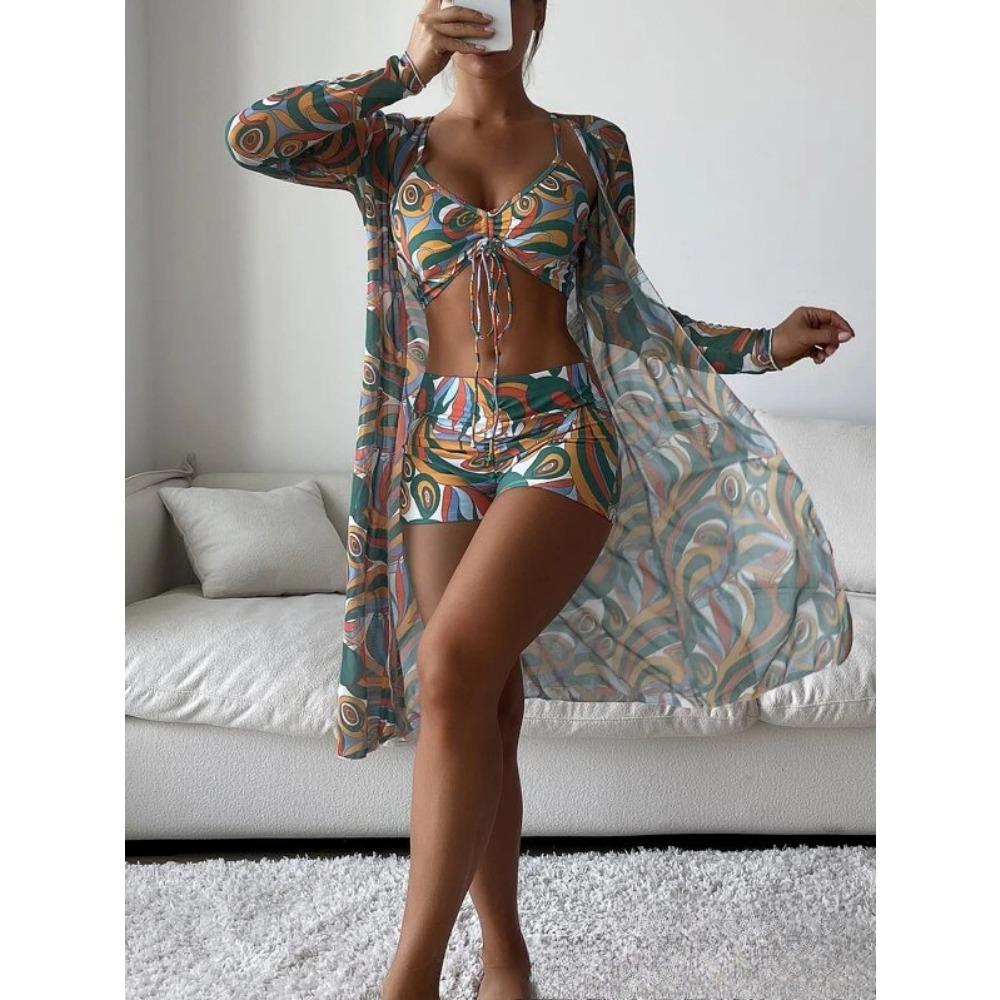 Europäische und amerikanische Mesh-Bluse Modische und sexy Hose Dreiteiliger Damen-Badeanzug