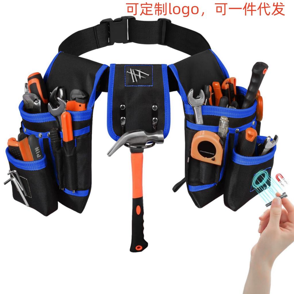Thickened Canvas Electrician Tool Belt Multi‑Purpose Storage Pouch with 3 Magnets Work Accessories