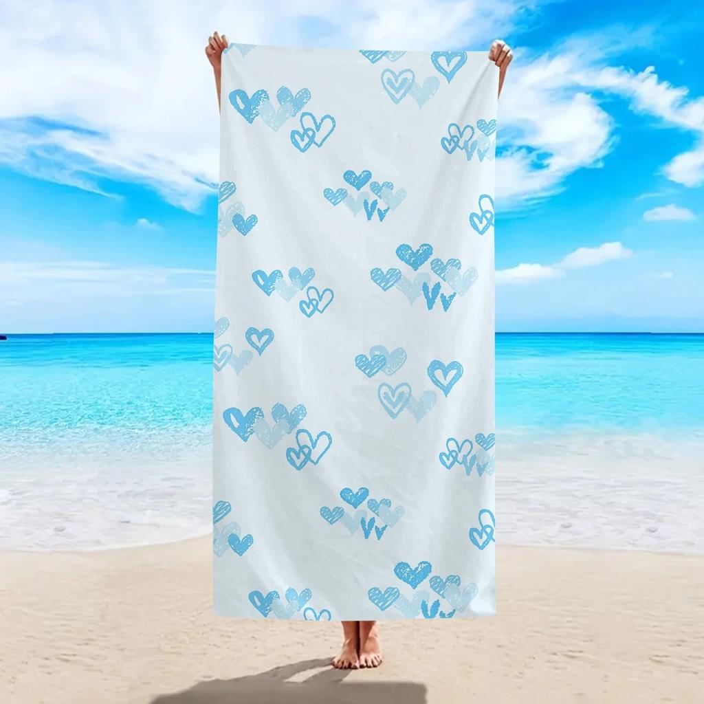 Cute Doodle Heart Beach Towel 2D Flat Printed Peach Skin Fabric Soft Aesthetic Bath Towel Summer Seaside Pool Party