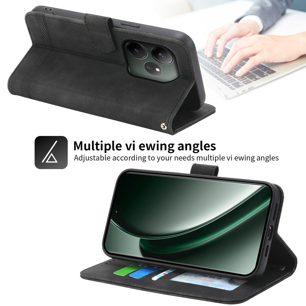 DIERFENG DF-03 For Realme GT 6 5G Leather Case Lines Imprint Wallet Phone Cover