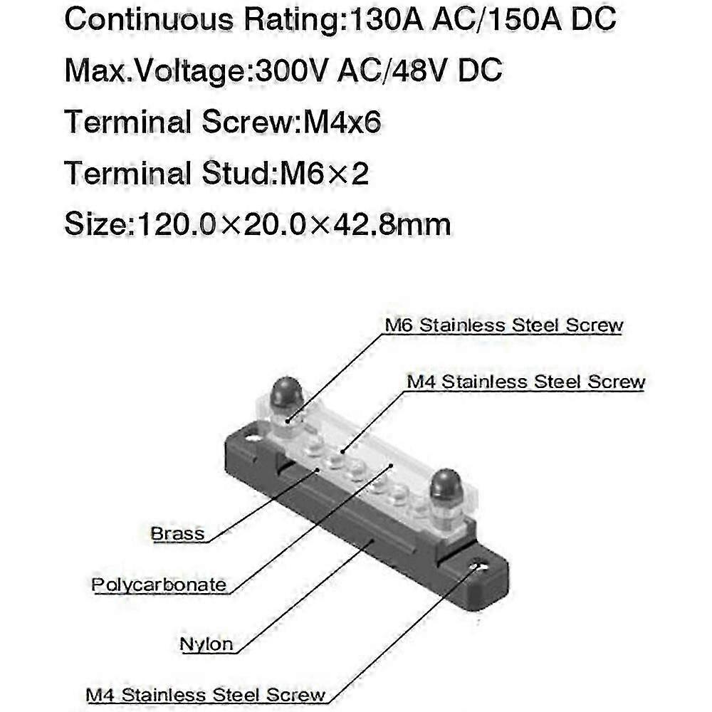 6p Copper Busbar 150a High Current Straight Single Row With Transparent Upper Cover For Marine Yach