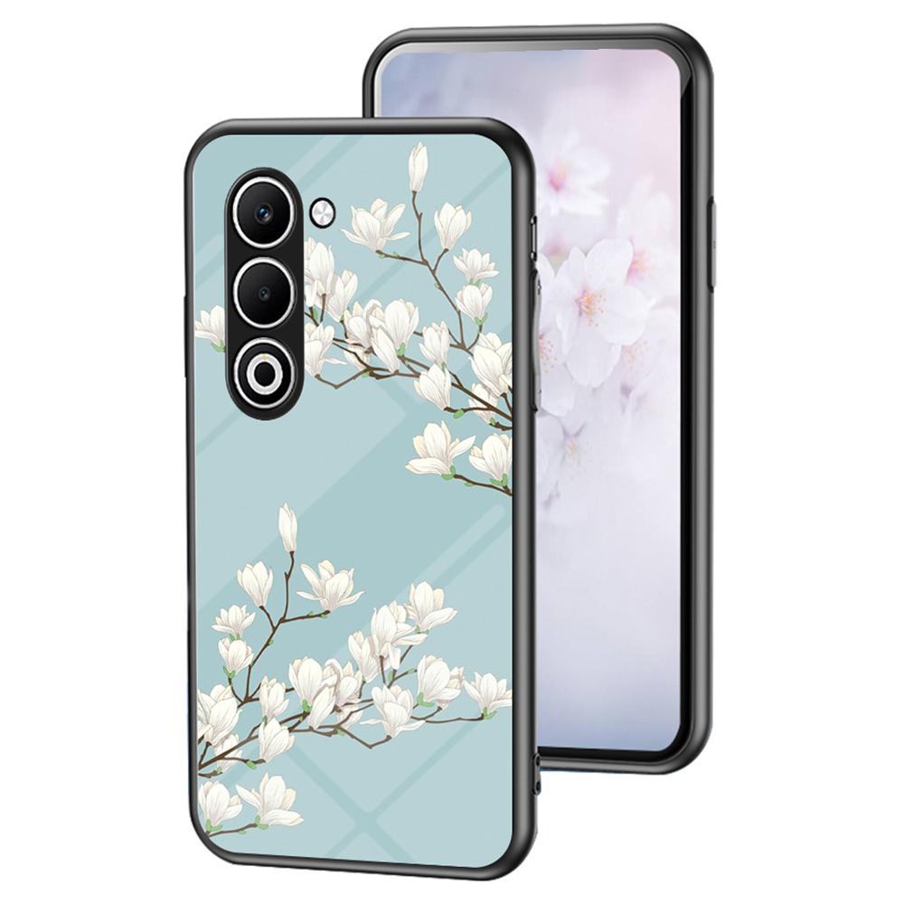 

For Oppo A5 5G Case Floral Pattern TPU+Tempered Glass Protective Phone Cover Gardenias