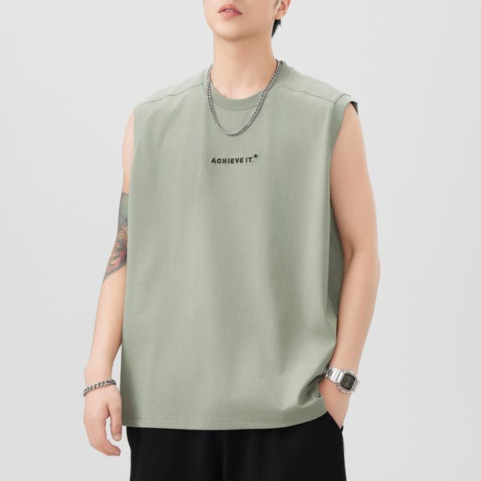 260g Heavy Vest Mens Round Neck Relaxed Fit Sleeveless T-shirt In Summer Updated Versatile Print