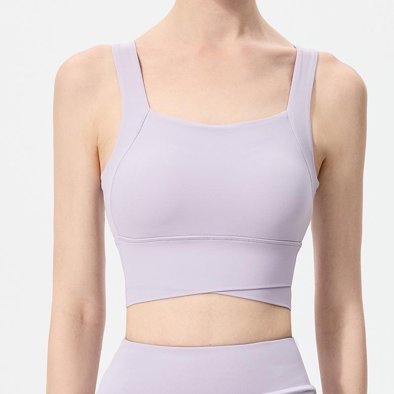 Nude Feel Cross Back Shockproof Women's Sports Bra - Fixed Cup Fitness & Running Vest for High-Intensity Workouts