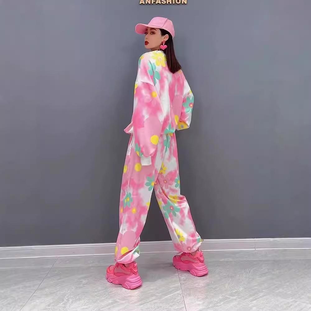 Europäischer Stil Frühling und Herbst Neue lässige Sportanzug Damenmode Pullover Hose locker und dünn College-Stil