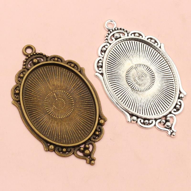 5pcs 30x40mm Inner Size Bronze Antique Silver Plated Pendant Cabochon Blank Base Setting DIY Jewelry Making Accessories Findings