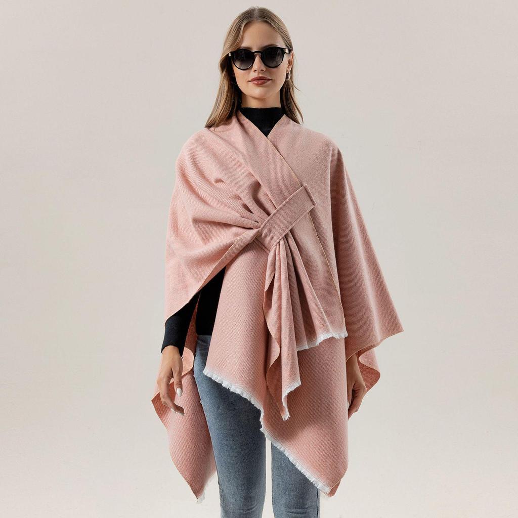 European & American Solid Color Imitation Cashmere Shawl Cape - Women's Autumn/Winter Warm Outerwear Scarf