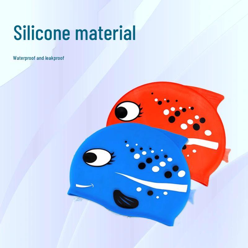 Children's Cute Cartoon Fish Silicone Swim Cap - Unisex, Comfortable, Ear Protection, Non-Tight, Ideal for Swimming Training