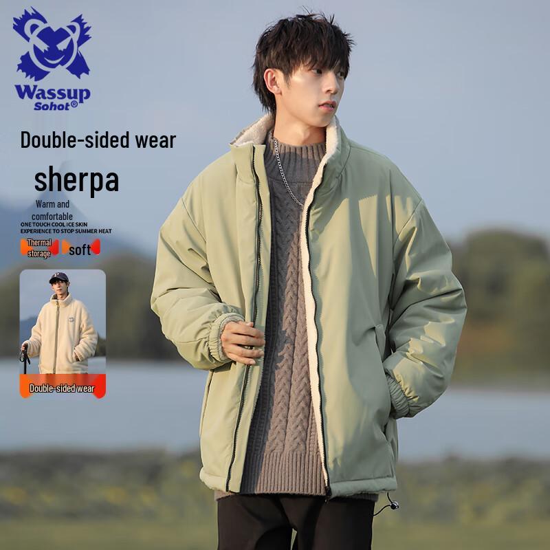 

Wassup Sohot Мужская двусторонняя куртка с подкладкой из шерпы 4XL