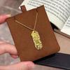 Gold Shop Style Crushed Ice Auspicious Words Pendant Necklace - Women's Ancient Niche Design, Versatile Gold Medal Style.