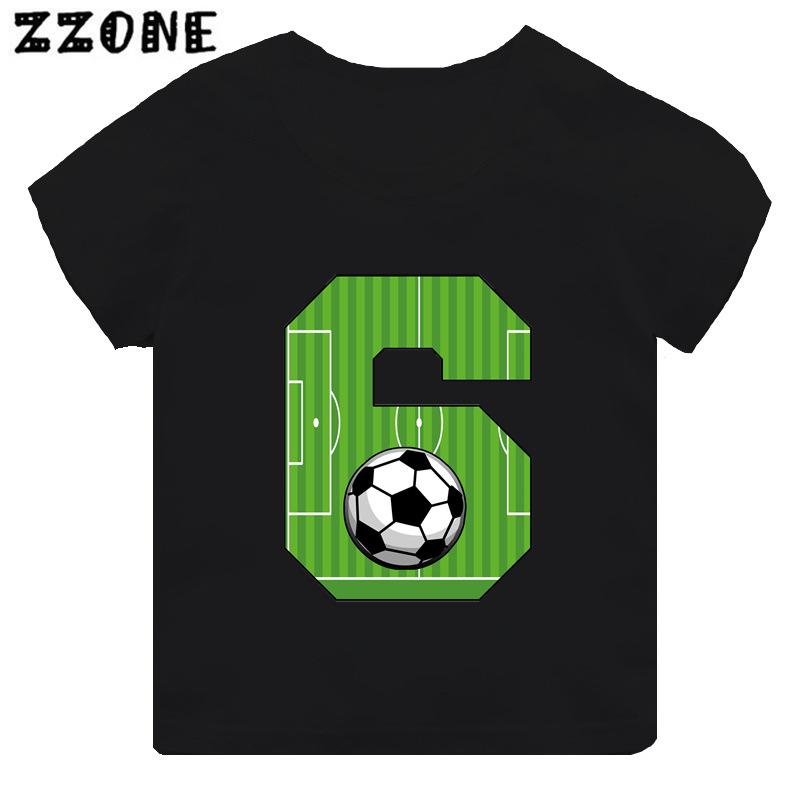 Black Modal Tshirt for Boys Cute Soccer Age Digital Print Short Sleeve Kids Top Creative Polyester Fabric