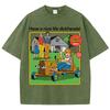 Life Skills Series Printing Washed Tee Shirt Mans Summer Crewneck   Clothes Soft Cotton Short Sleeve Casual T-Shirts