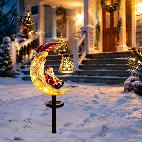 Decorative Lawn Light Santa Moon Garden Stake Light, Solar Powered Claus Lamp with Stake, Holiday for Outdoor Yard Patio Landscape