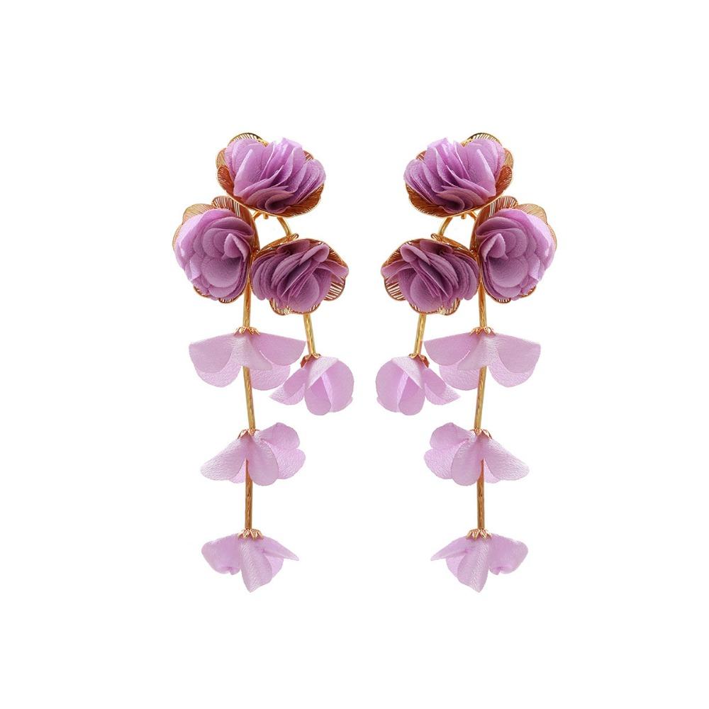 Chiffon Flowers Tassel Earrings Multicolor Women Earrings Sweet Long Drop Earring  Ear Jewelry