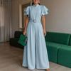 Women Casual Ruffles Short Sleeve Loose Wide Leg Jumpsuits
