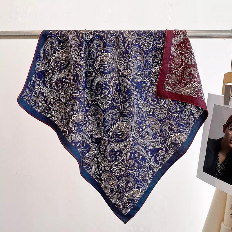 Retro Cashew Flower Versatile Premium Sense 61cm Silk Wool Square Scarf Women's 1116 New Cold-proof Shawl Scarf